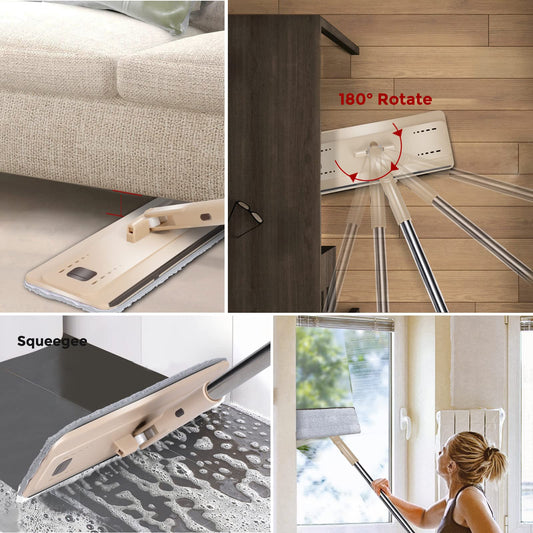 Masthome Wischmopp Set mit Eimer,Bodenwischer Set mit Eimer, 138cm Wischmopp mit Auswringfunktion, 6 Wischpads,Mikrofaser Flacher Mopp aus Einstellbar Edelstahlgriff für Alle Bodentypen Bodenreinigung