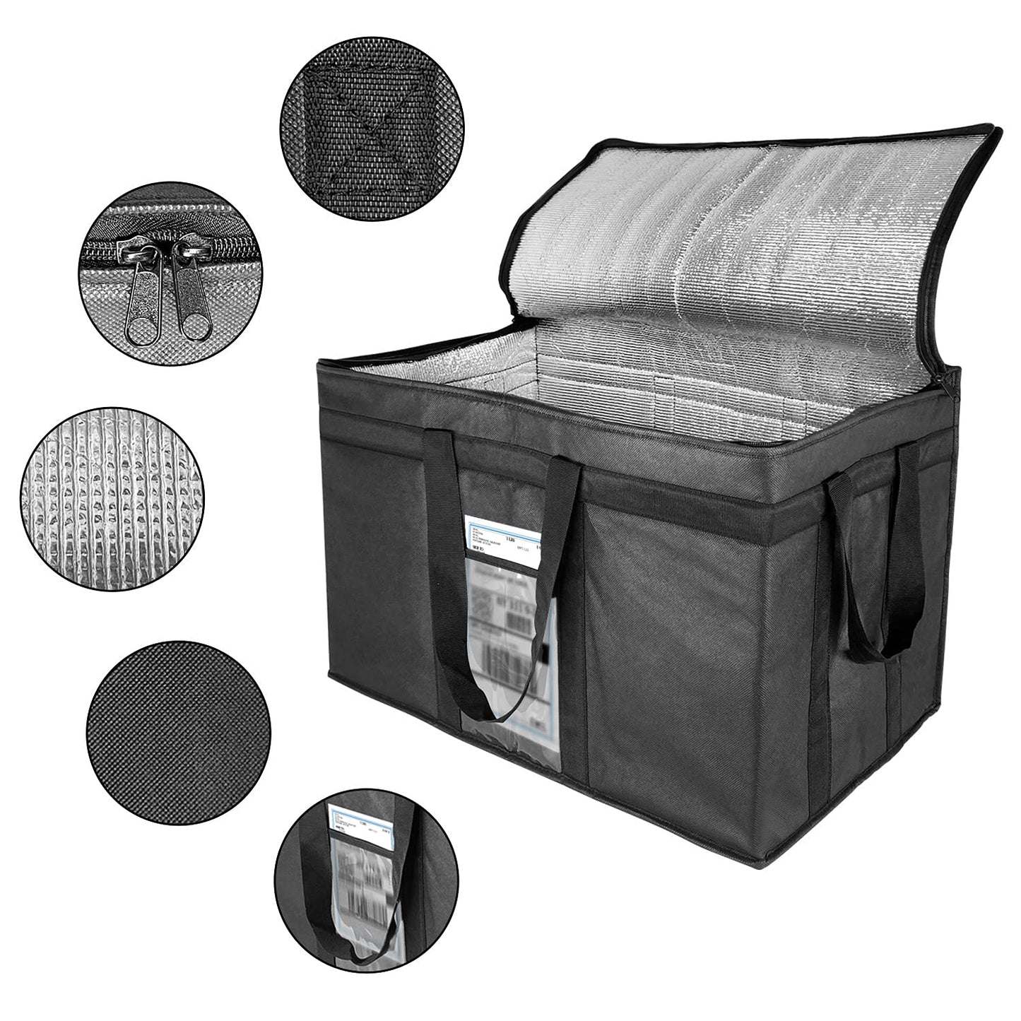 XXXL-Larger isolierte Kühltaschen mit Reißverschluss, wiederverwendbare Einkaufstaschen halten Lebensmittel heiß oder kalt, ideal für Catering, Lebensmitteltransport, 58,1 cm B x 38,1 cm H x 35,6 cm T