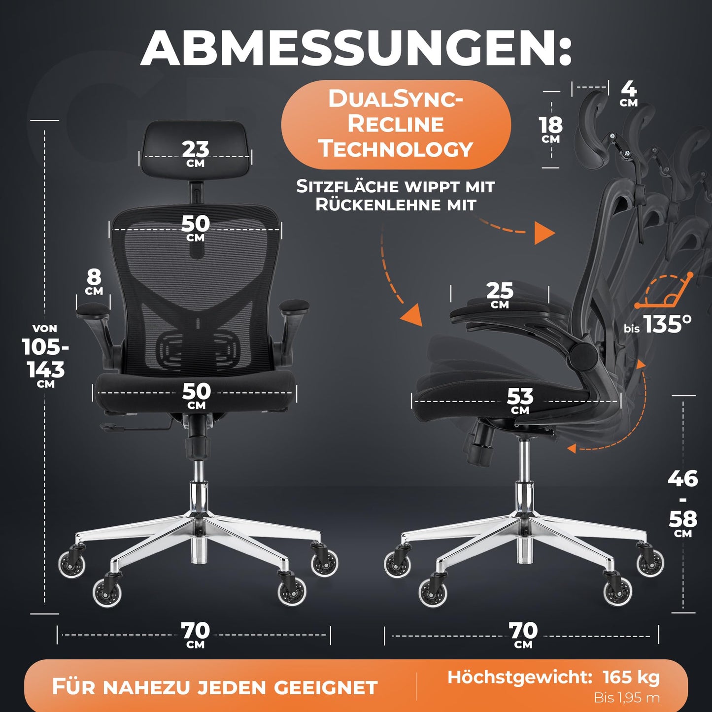 CLOUVOU SmartSeat Bürostuhl Ergonomisch | Schreibtischstuhl [3D PU Leder Kopfstütze, Blade Wheels, Chrom-Metall] | Büro Stuhl, Computerstuhl Home Office Chair Ergonomic, Drehstuhl 150 kg