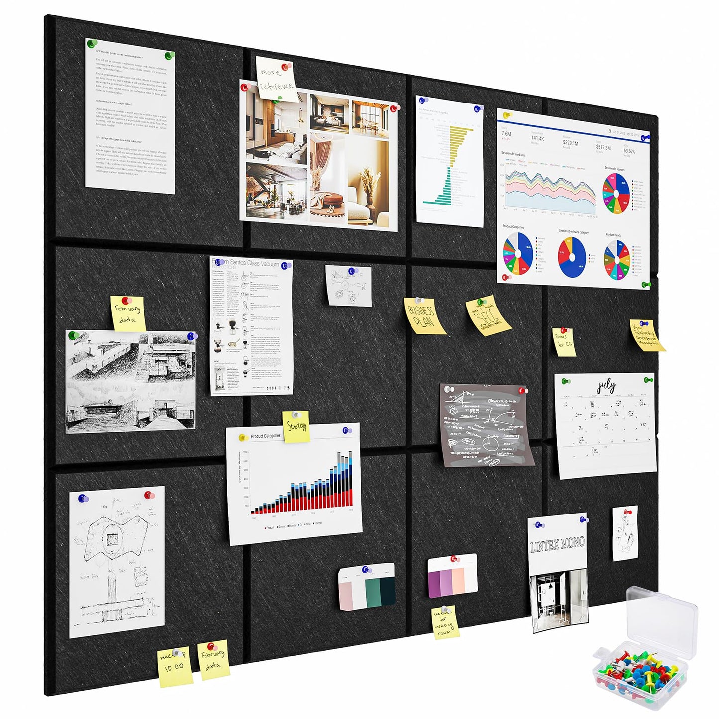 Uoisaiko Große Filz Pinnwand für Büro: Selbstklebend Pinnwände mit 30 Pinnnadeln - 6 Stück 120x90cm Filzboard Memotafeln Memo Boards - Bulletin Board Wanddekoration für Küche