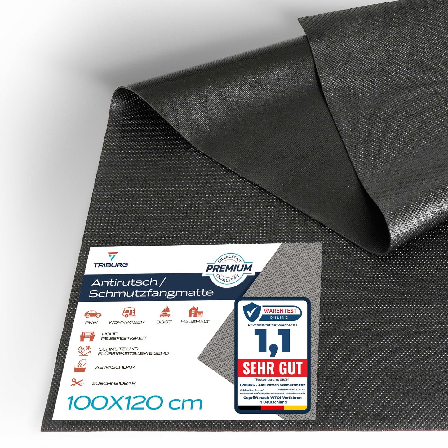 TRIBURG Universal Anti Rutsch Schmutzmatte 120x100cm Zuschneidbar und Wasserdicht - Kofferraummatte - Antirutschmatte Auto - Antirutschmatte Schubladen - Kofferraum Schutzmatte