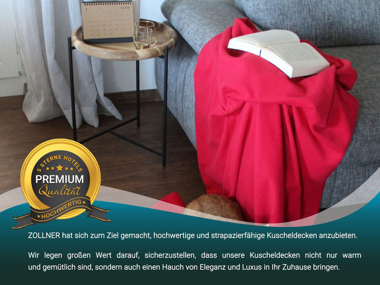 ZOLLNER Kuscheldecke in 130x170 cm - kuschelige und langlebige Fleecedecke - waschbar bis 95°C - hochwertiges Einfassband - antistatisch - Polyester - in rot - Oeko Tex® Zertifiziert