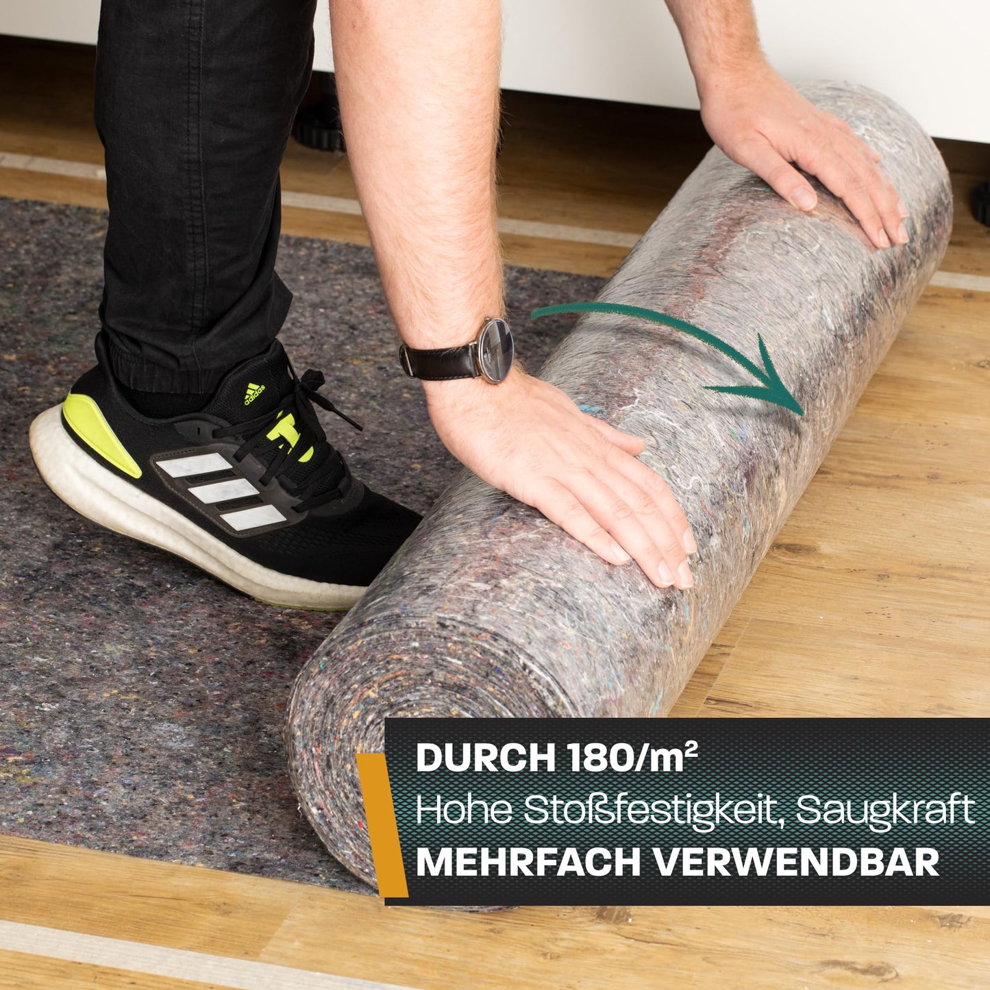 Hinrichs Malervlies 50m x 1m Rolle 180g/m² - Durchsickerungsschutz für Flüssigkeiten - Abdeckvlies - Abdeckfliesse für Boden mit Anti-Rutsch Beschichtung - Malerfliesrolle Abdeckflies als Abdeckung