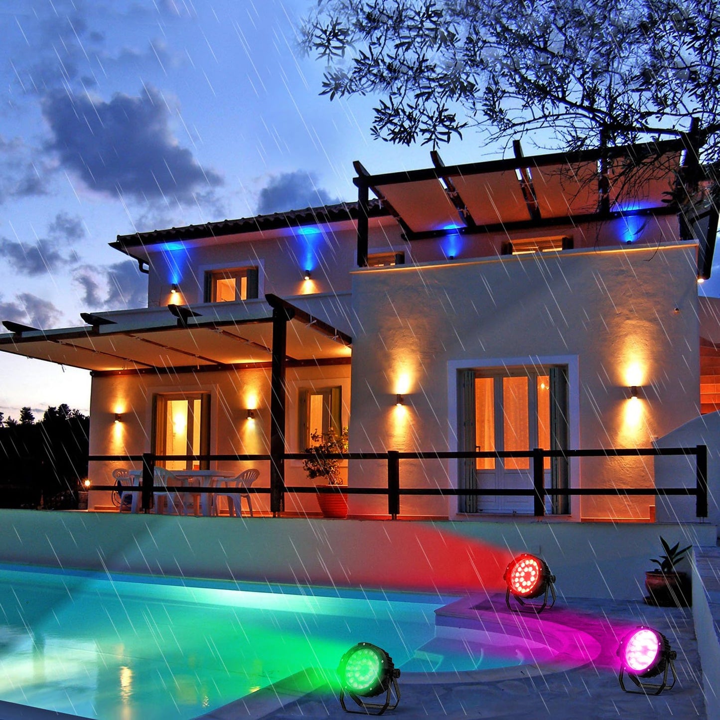 PUZILOZA IP67 Wasserdichtes Par Licht 24 LED, RGBWA+UV 6 IN 1 LED Par Scheinwerfer mit DMX Kabel, Unterstützung DMX 4/10CH, LED Bühnenlicht für Regentage Pools im Freien Dicso Party Bar
