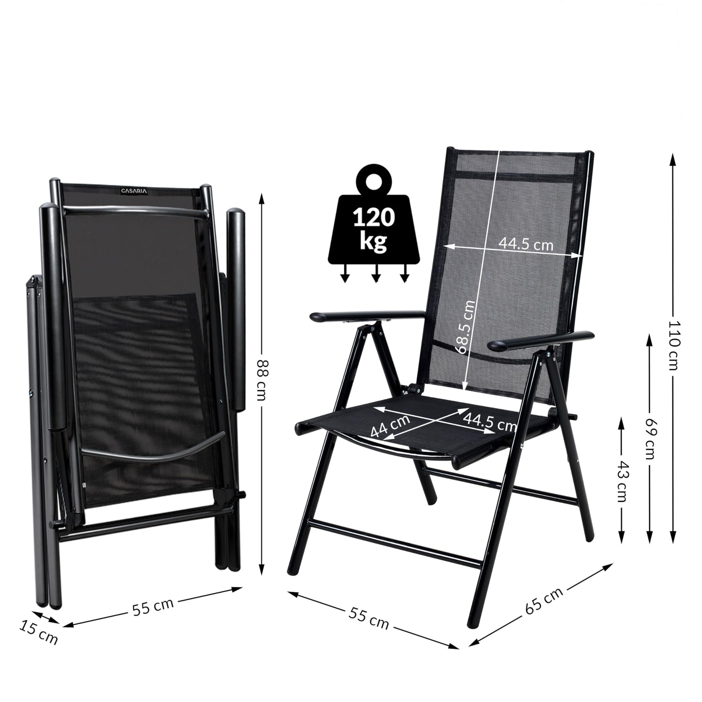 Casaria® Gartenstühle 6er Set Hochlehner Klappbar 8-Fach Verstellbar Camping Stuhl Aluminium Wetterfest Klappstuhl 120kg Belastbarkeit Garten Balkon