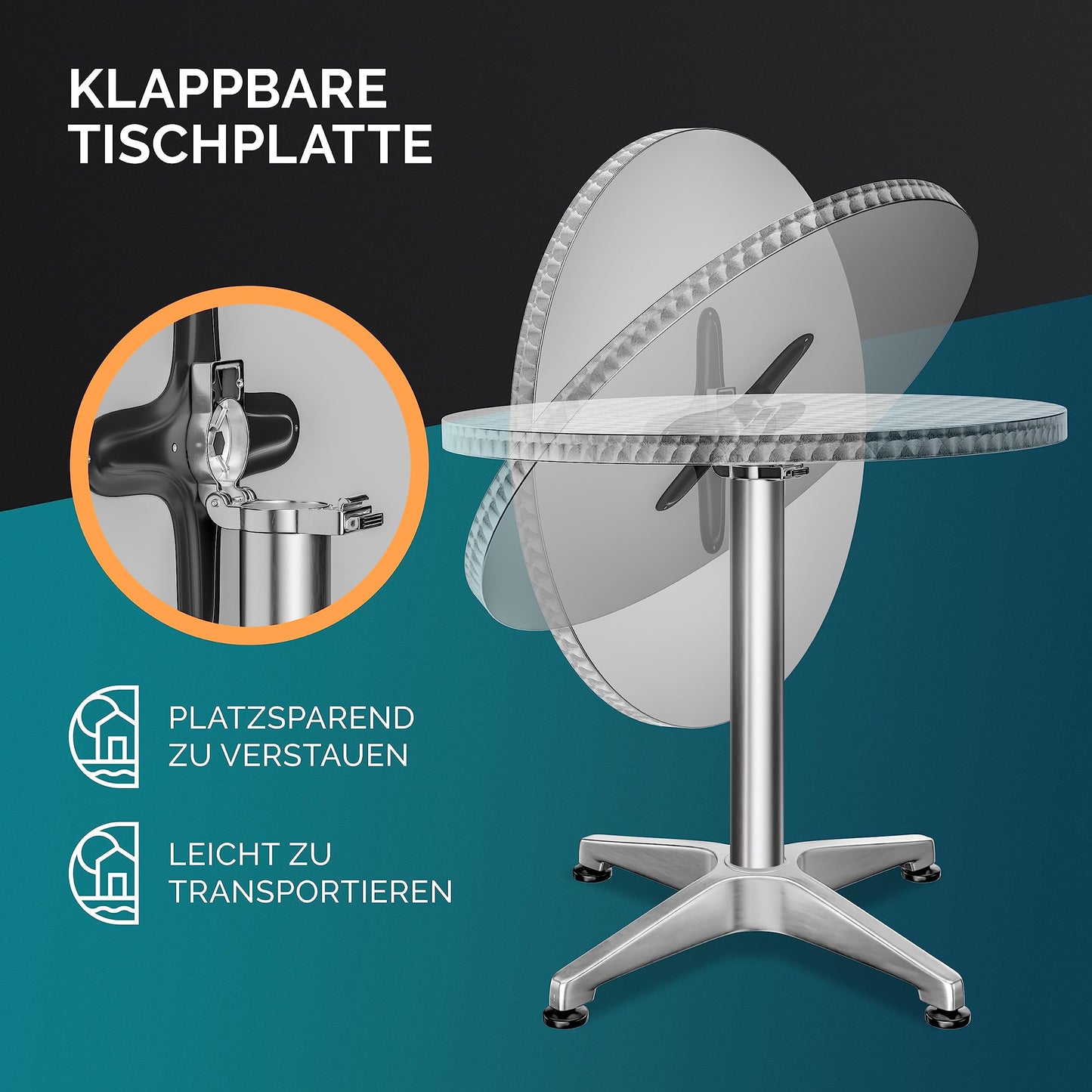 Casaria® Stehtisch 2er Set Klappbar Höhenverstellbar 70cm / 115cm Hoch Aluminium Rund Ø 60cm Wetterfest Outdoor Garten Bistrotisch Bartisch Partytisch