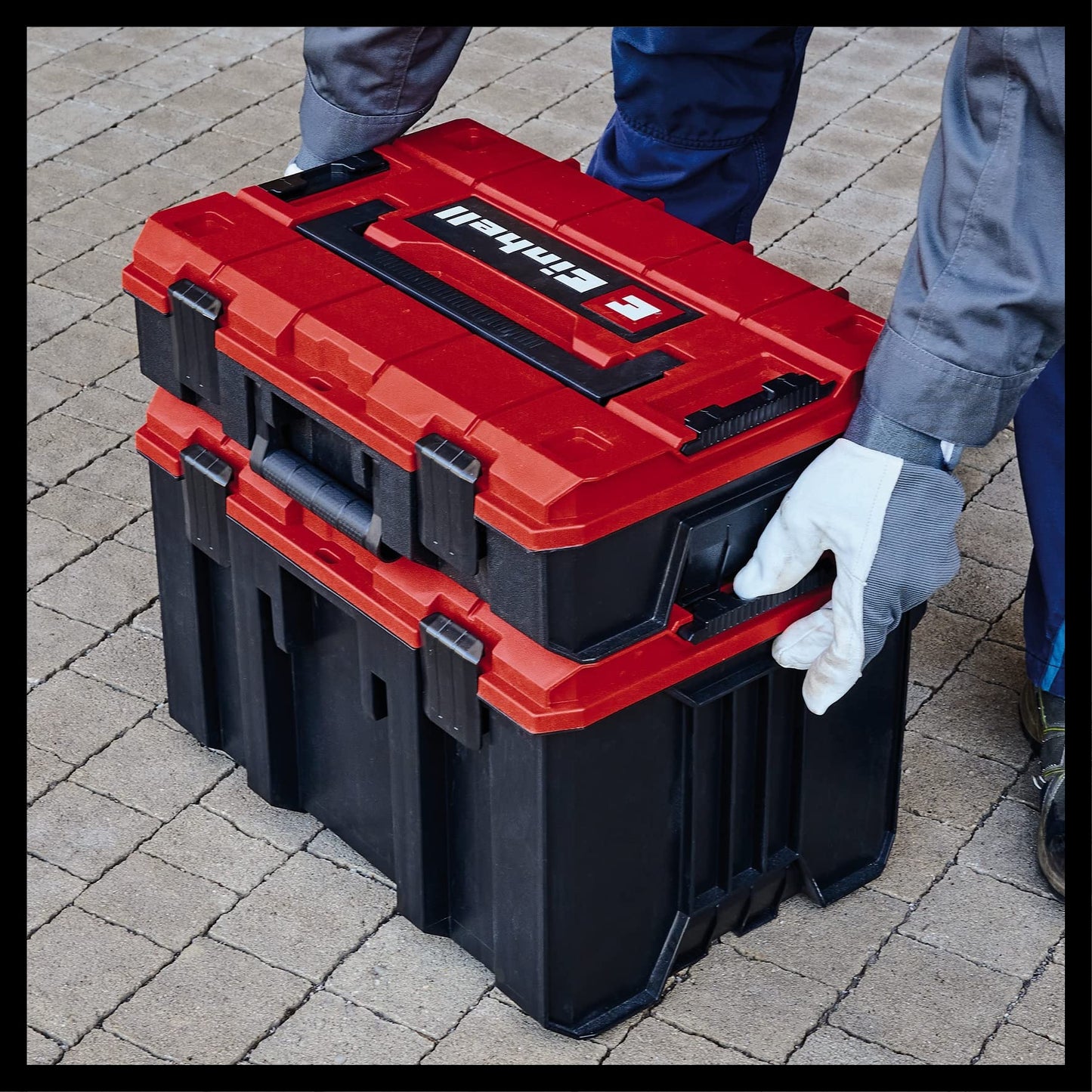 Original Einhell E-Case M Systemkoffer (max. 90 kg, universelle Aufbewahrung und Transport von Zubehör und Werkzeug, stapelbar, verknüpfbar)