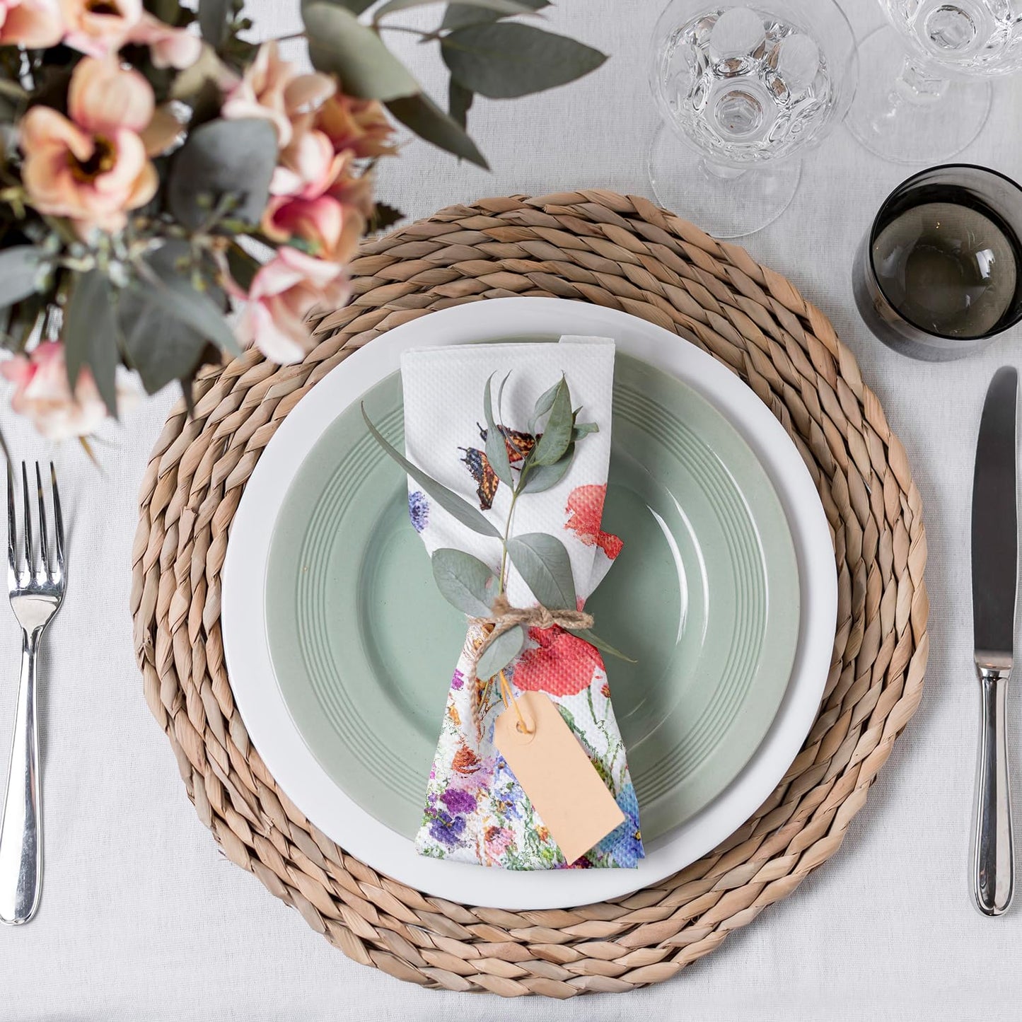 100 Stück Papierservietten mit Blumen Servietten Blumenwiese Schmetterlinge Servietten Blumenmuster für Frühling Geburtstage Partys Hochzeiten Feiern 33x33cm