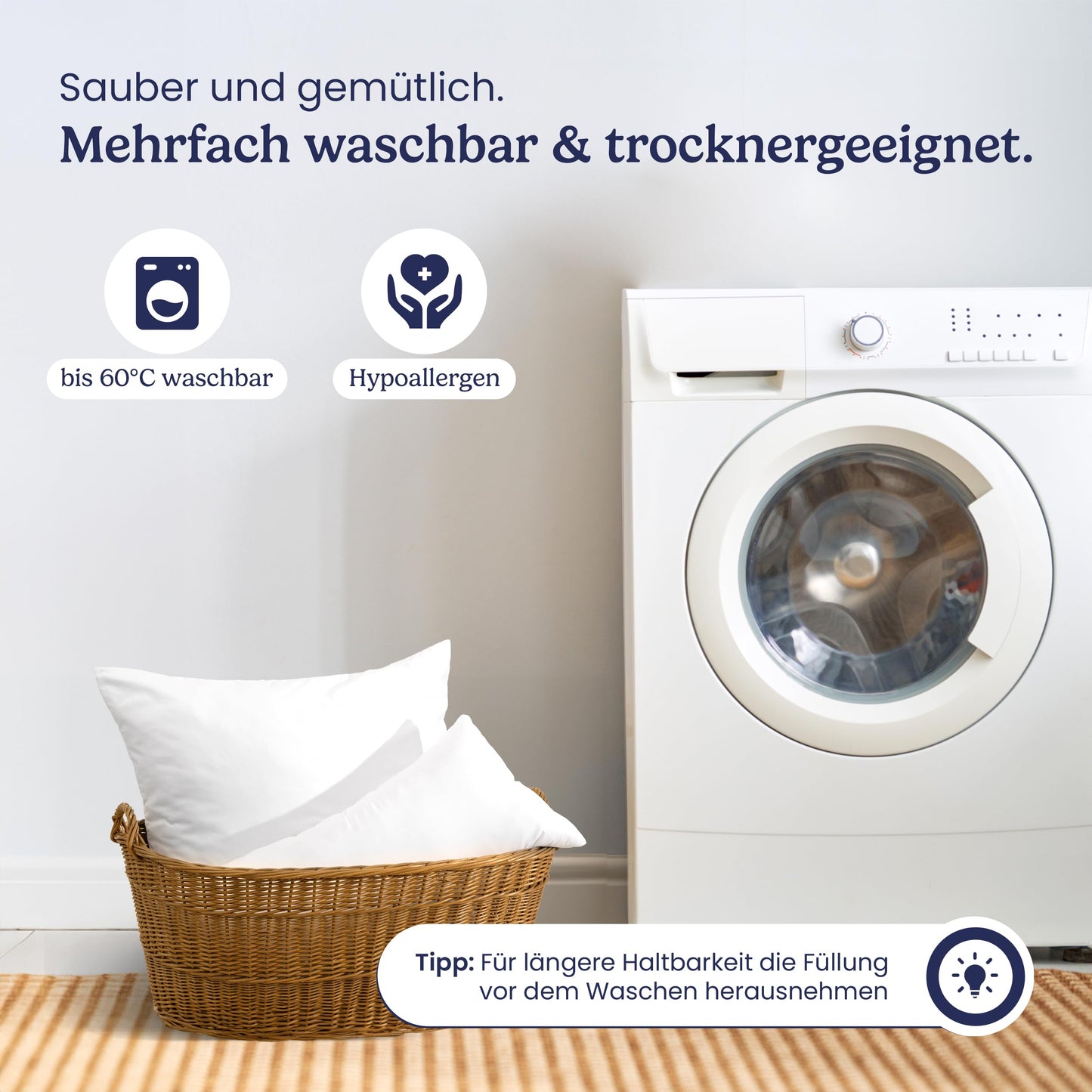 Gentle North Kopfkissen (45x45 cm groß) - 4er Set Kissen für Bett und als Dekokissen - Mit Reißverschluss für Füllung - Sofakissen - Zierkissen für Couch und Sofa - Ökotex - Waschbar bis 60° - Weiß