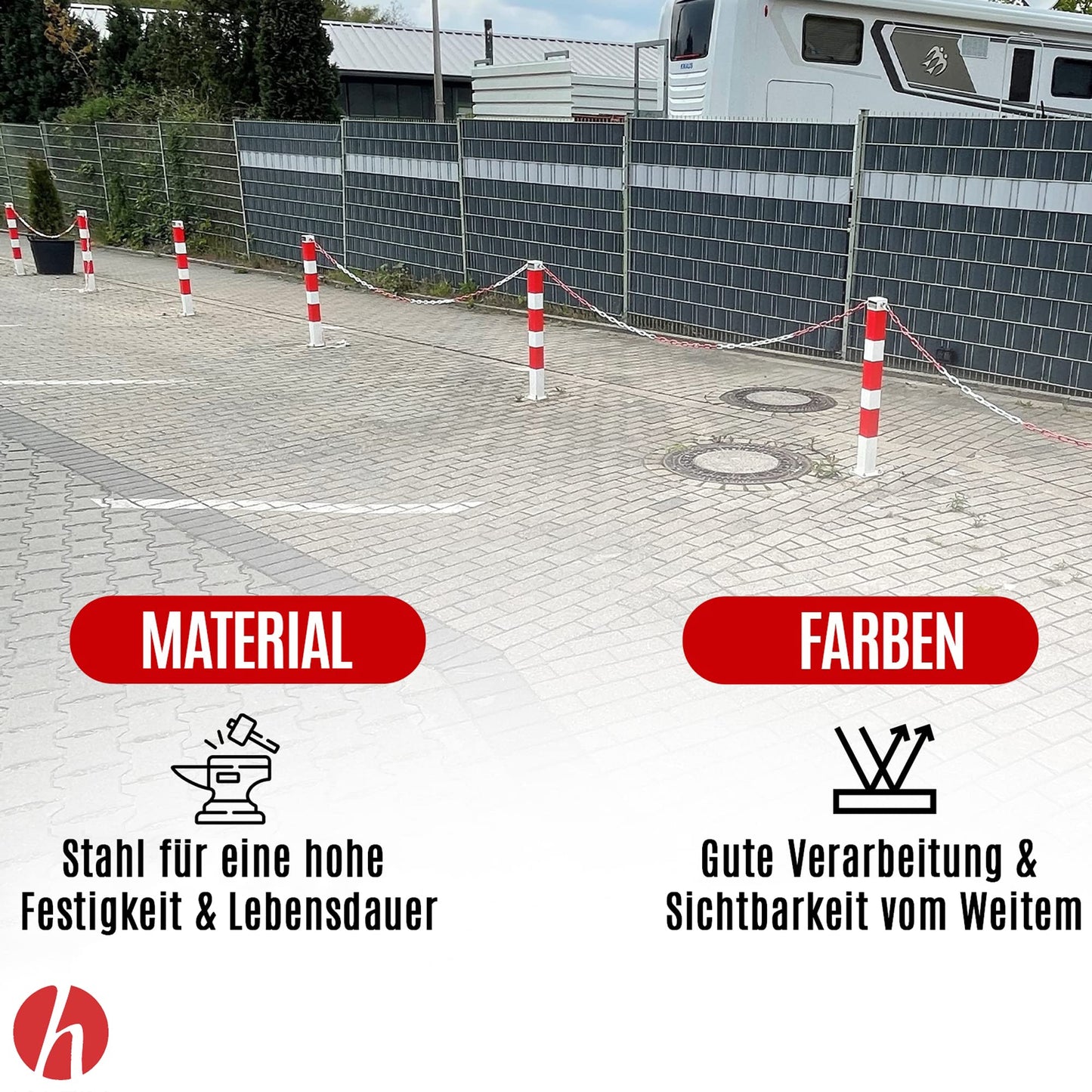 HAFIX Absperrkette Warnkette Zweifarbige rot-weiße Kette 26M. Warnkette 5mm Gliederkette Sicherheitskette Baustellensicherheitskette aus rostfreiem Metall. Absperrkette Rot Weiß aus Metall 26 Meter.