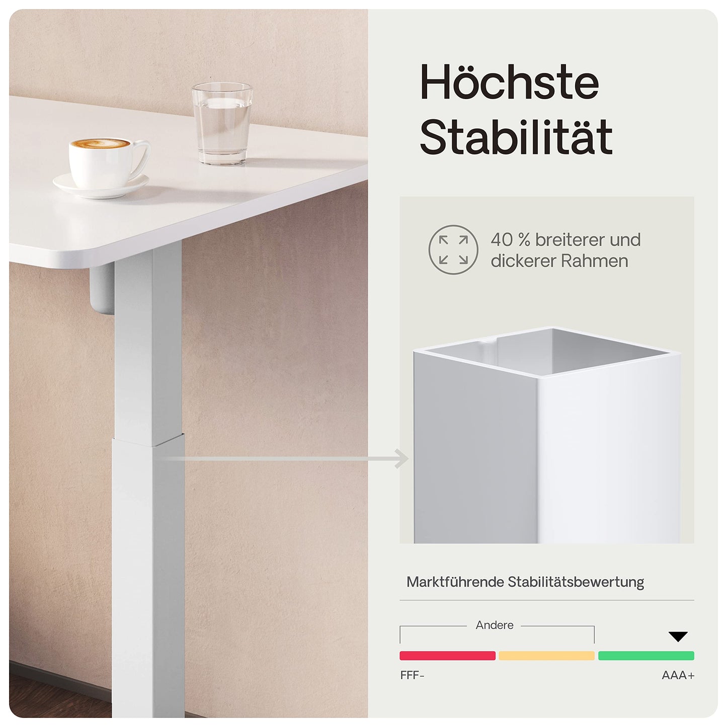 Desktronic Höhenverstellbarer Schreibtisch - Stehpult Tischgestell Elektrisch mit Touchscreen + Ladeanschlüssen - Höhenverstellbar