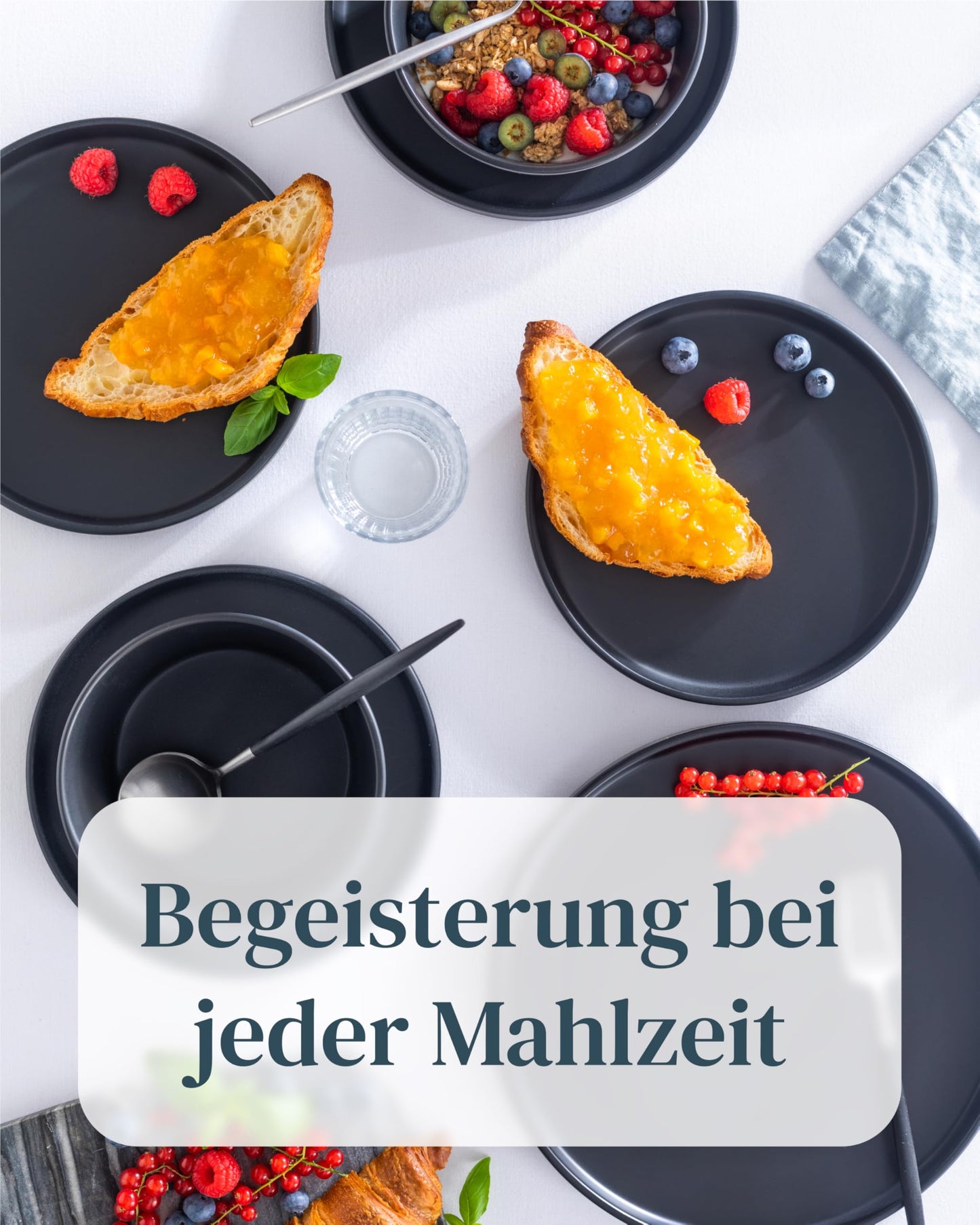 Steingut Geschirrset 12 Pers. 48-tlg Hochwertiges Steingut Geschirr Set- Schüssel- und Teller Set- Tafelservice 12 Personen Geschirrsets in matt schwarz