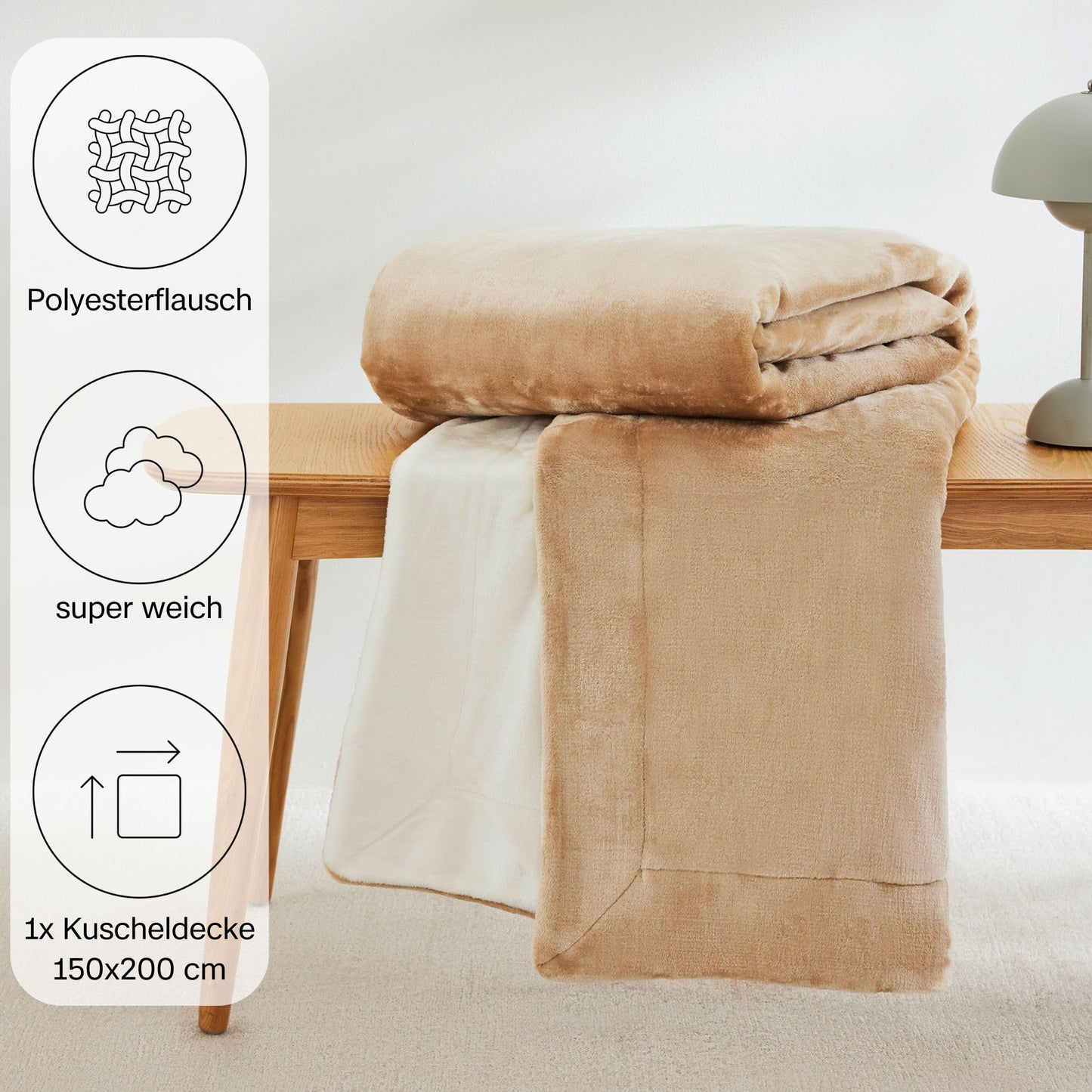 s.Oliver Doublesoft Kuscheldecke 150x200 - super kuschelig & warm, Polyesterflausch Decke beige Creme