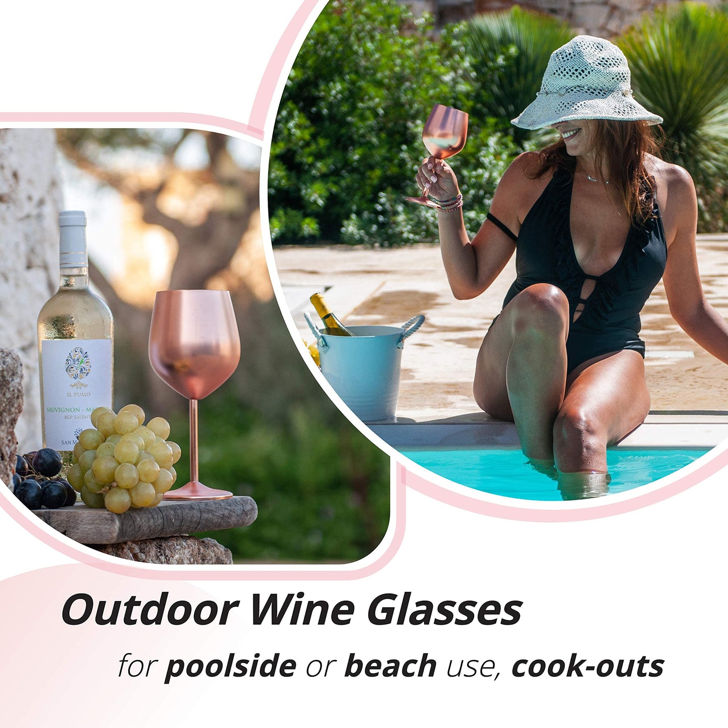 Weingläser mit Stiel aus Edelstahl - Unzerbrechliche Kelche mit 540 ml Fassungsvermögen für Poolpartys im Freien, Jubiläen - Elegantes Trinkgeschirr in Roségold für Champagner und Cocktails (2er Pack)