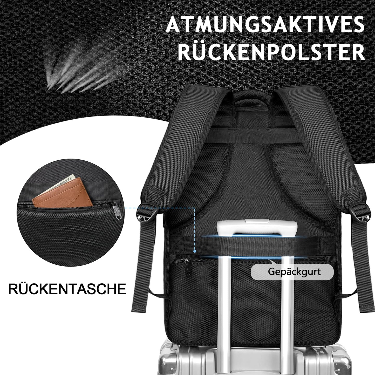 MATEIN Reiserucksack für Easyjet Handgepäck 45x36x20, Handgepäck mit Schuhfach und USB Ladeanschluss 17,3 Zoll Laptop Rucksack Wasserabweisend Herren Damen für Reise Business 30L, Schwarz
