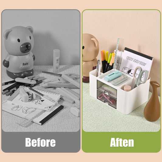 Vielseitiger Schreibtisch Organizer mit 5 Fächern, 2 Schubladen und multifunktionalen Aufbewahrungsmöglichkeiten - ideal für Bürobedarf, Schreibwaren und Schreibtisch-Accessoires büro organizer