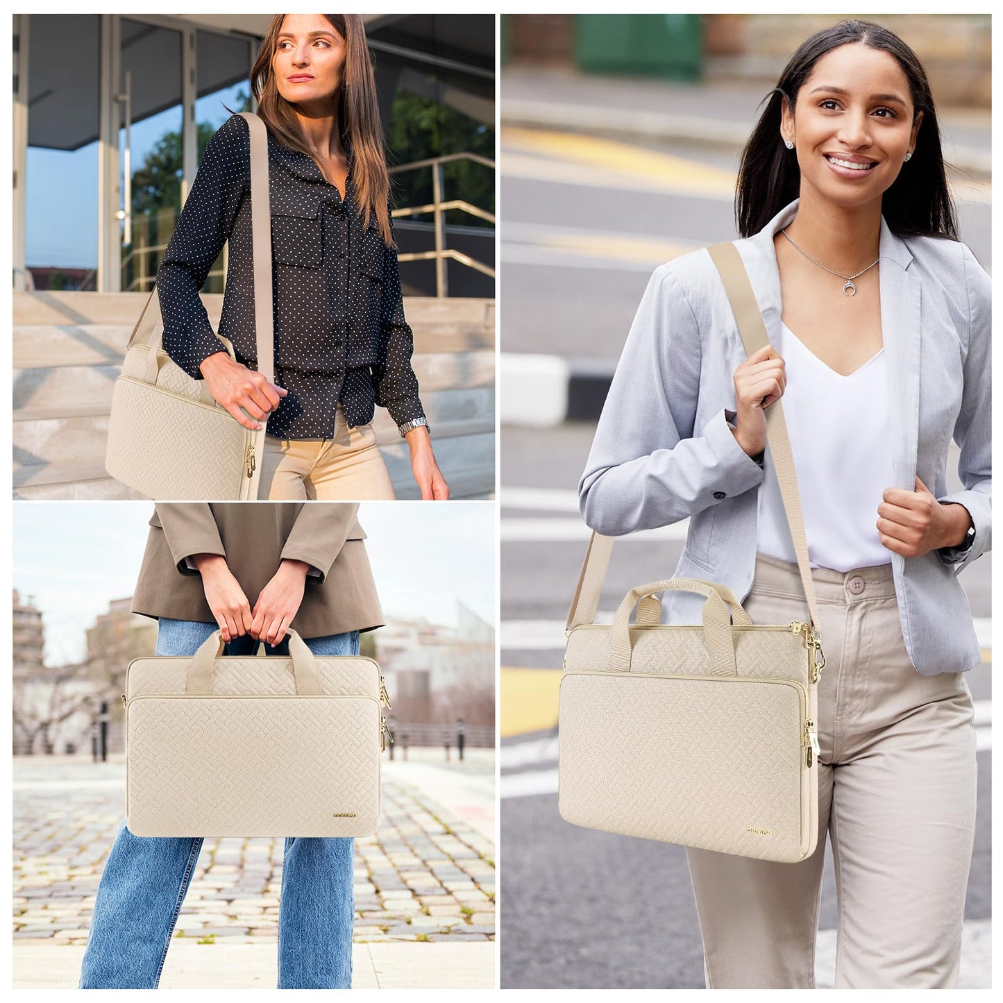 DOMISO 17,3 Zoll Laptoptasche Notebook Tasche Laptop Hülle mit Schultergurten Wasserdicht Prägewerbe mit Goldenem Reißverschluss für HP, Dell, Asus Notebook,Beige