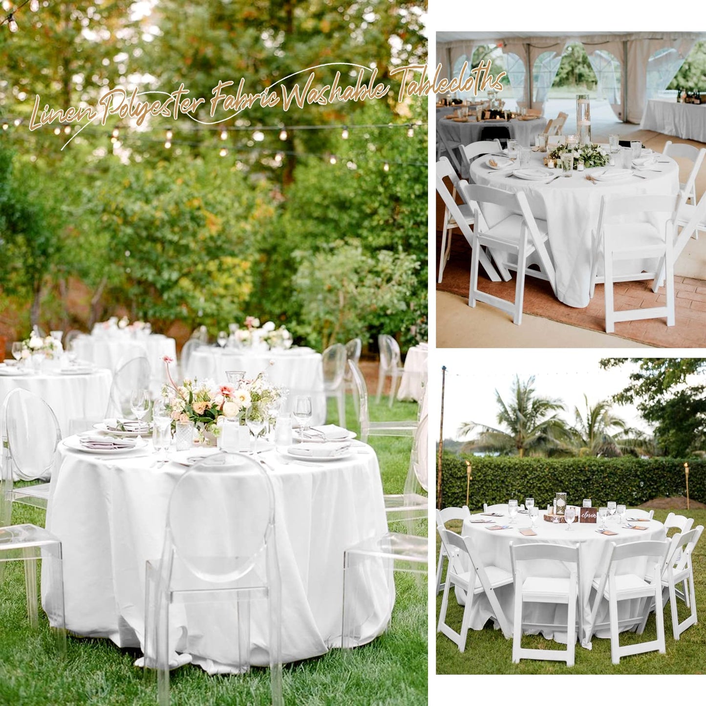LYAFS Runde Tischdecke, 228 cm, Polyester, Wachstuch Tischdecke für runde Tische, hochwertige waschbare Stoff-Tischdecke für Hochzeit, Party, Bankett, Restaurant, Empfang, 8 Stück