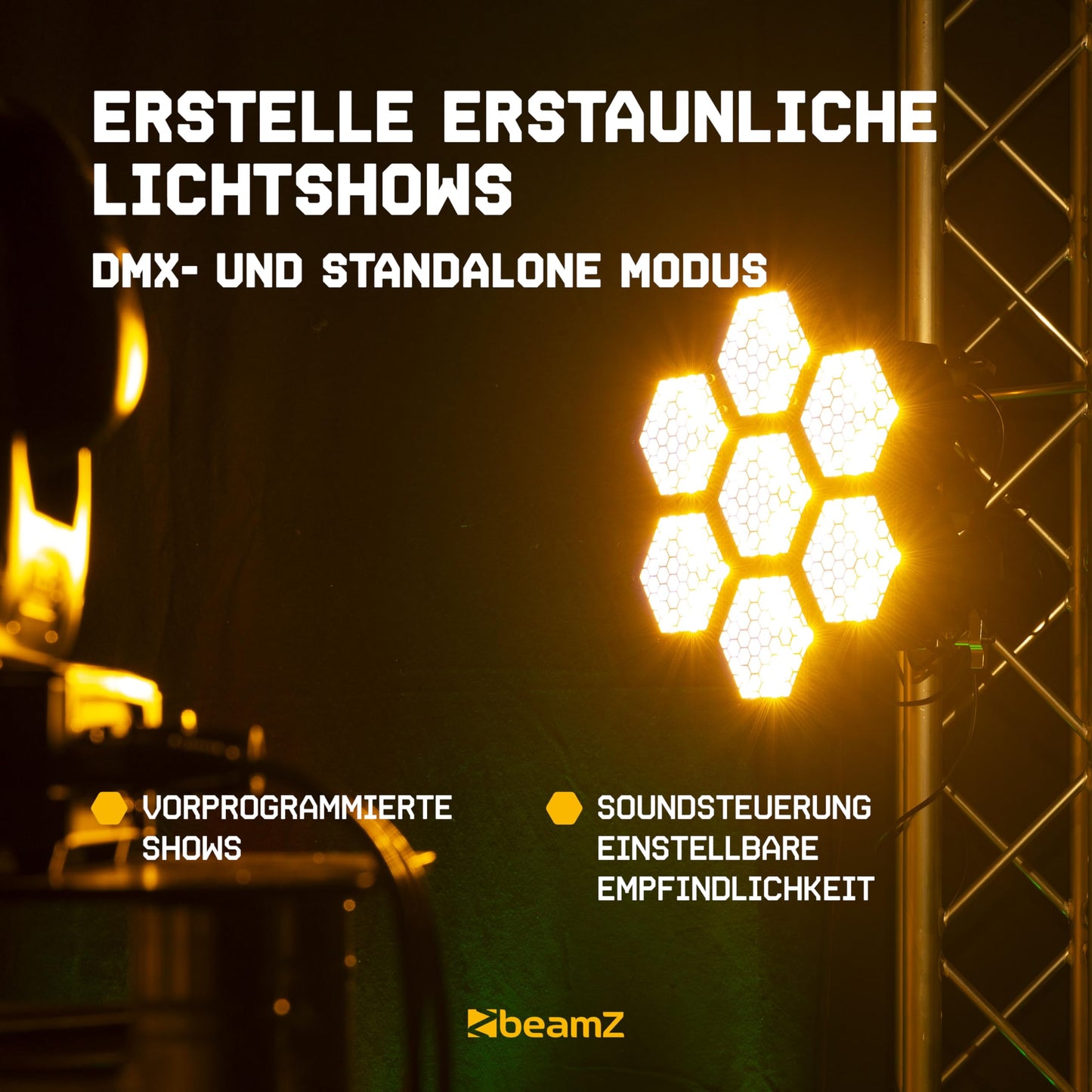 BeamZ RB90 Retro Stage Blinder 3 x 30 Watt LED Effektstrahler DMX Licht, 3-in-1 Bühnenlicht Deko DJ Lichtanlage Party, Lichtorgel Warmweiß, 72x RGB-SMD-LEDs, Stroboskop, Disco Beleuchtung