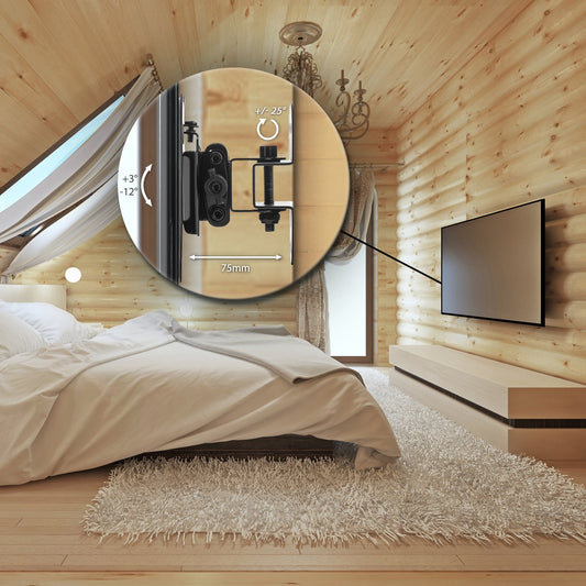 deleyCON Universal TV & Monitor Wandhalterung 13"-27" Zoll (33-69cm) - bis 20Kg & VESA 100x100mm - Neigbar + Schwenkbar - Wandabstand nur 75mm