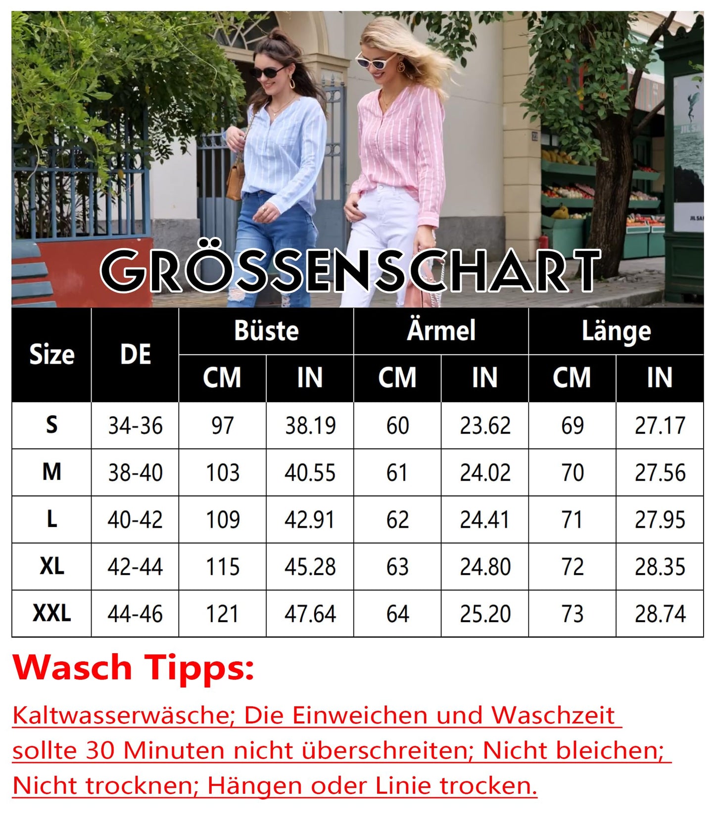 Cindeyar Bluse Damen Langarm Streifen Oberteile Casual Langarmshirt Tops Lose Baumwolle Tunika Hemd (XL, Blau)