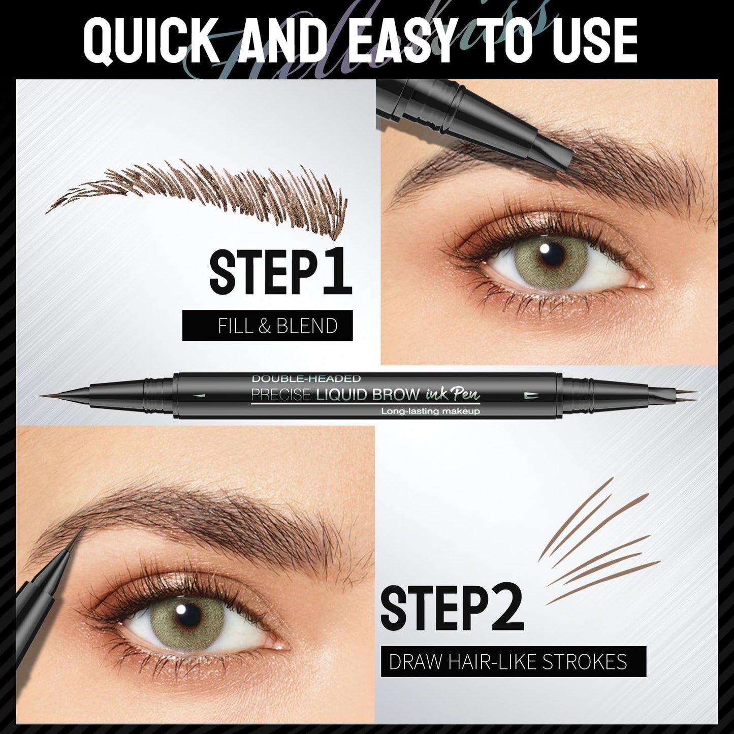 Curved Eyebrow Pen - Augenbrauenstift, 2-in-1 Dual-Ended Microblading Augenbrauenstift mit Micro-Fork-Tip und Präzisionsbürste, für natürliche haarähnliche Brauen, hält den ganzen Tag (Dunkelbraun)