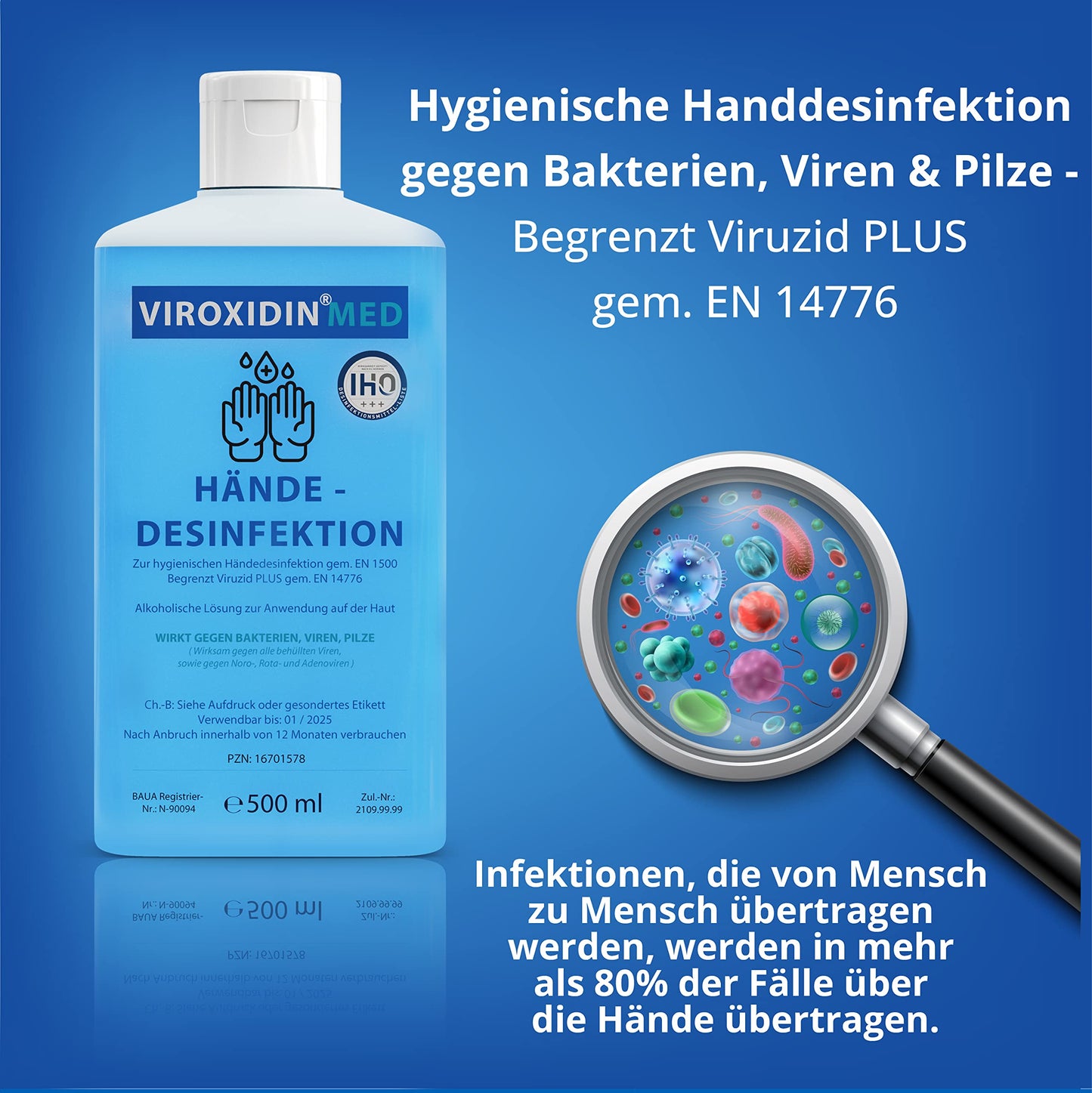 Viroxidin Med Desinfektionsmittel für Hände 5l - VERGLEICHSSIEGER - Handdesinfektionsmittel gegen Bakterien, Viren & Pilze für Hygienische Handdesinfektion - Begrenzt Viruzid PLUS gem. EN 14776