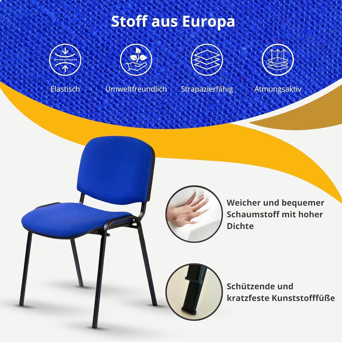 Topsit 8er-Set Stapelbare Besucherstühle Blau ohne Armlehnen, Metallgestell für Büro, Rezeption und Konferenz
