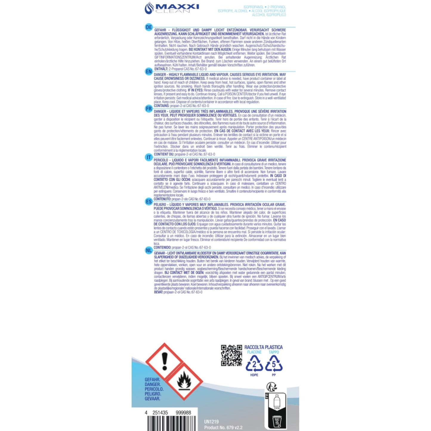 Maxxi Clean | Reines Isopropanol (99,9%) Reinigungsalkohol | 1x 750 ml Fettlöser & Lösungsmittel | rückstandsfrei anwendbar zur Reinigung von elekt. Bauteilen, Schallplatten, Druckköpfen und mehr