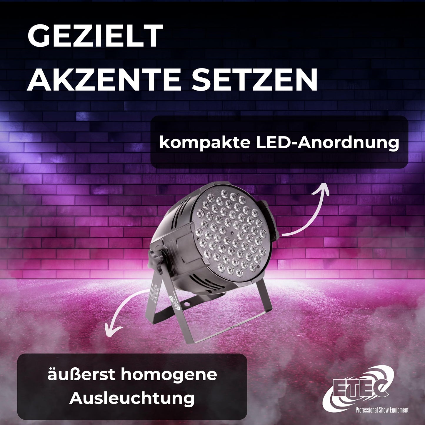 ETEC Professional LED PRO PAR 54x3 Watt RGBW PAR Scheinwerfer Disco Party Effekt Spot DJ DMX Floorspot Bühnenscheinwerfer Veranstaltung Beleuchtung Show Farbmischung