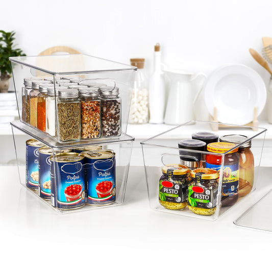 Vtopmart 6 Stück Aufbewahrungsboxen mit Deckel, stapelbare Kunststoffboxen zur küche aufbewahrung & Organisation, perfekt für Bad, Schrank, Küche, Kühlschrank, Schrankorganisation（L）
