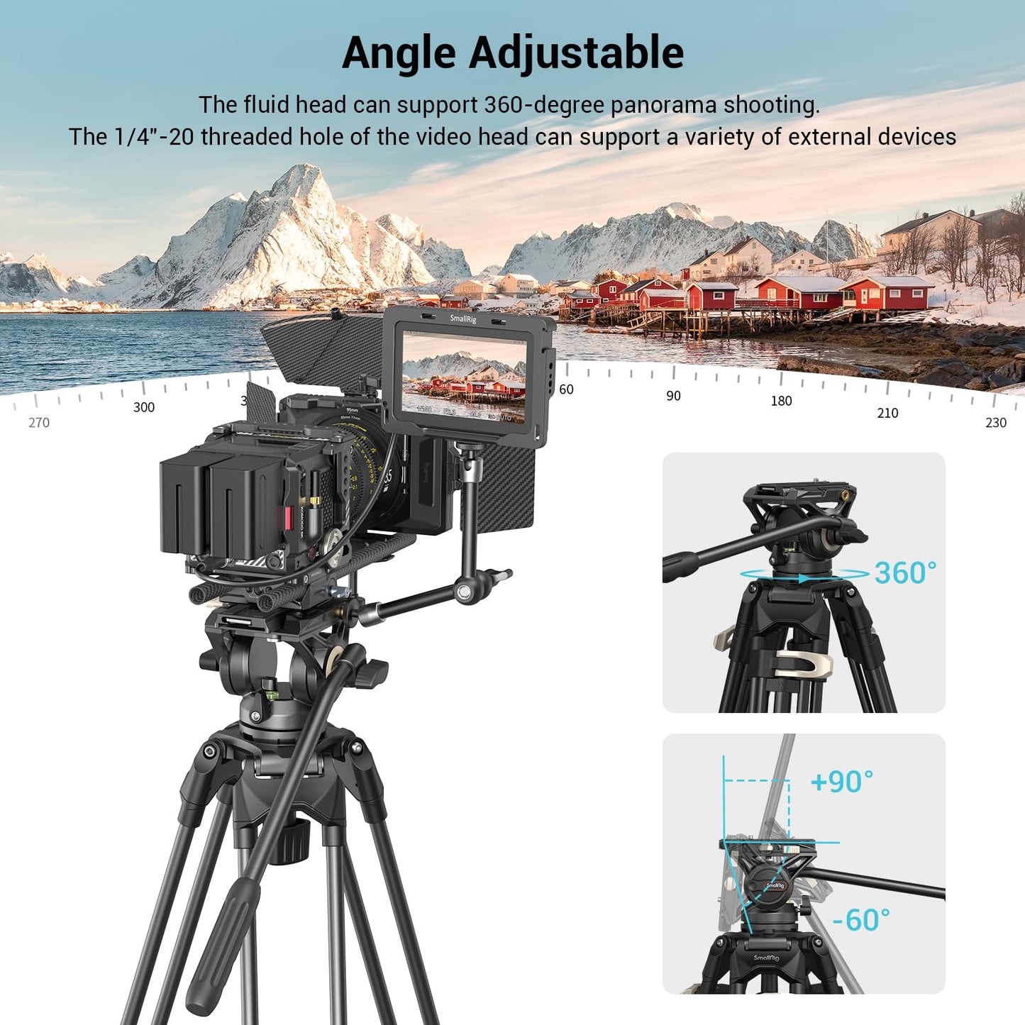 SMALLRIG Videostativ, 73-Zoll (186 cm) Heavy Duty Tripod Hochleistungs Stativ mit 360-Grad-Fluidkopf und Schnellwechselplatte für DSLR, Camcorder, Kameras, Belastbarkeit 8 kg - 3751B