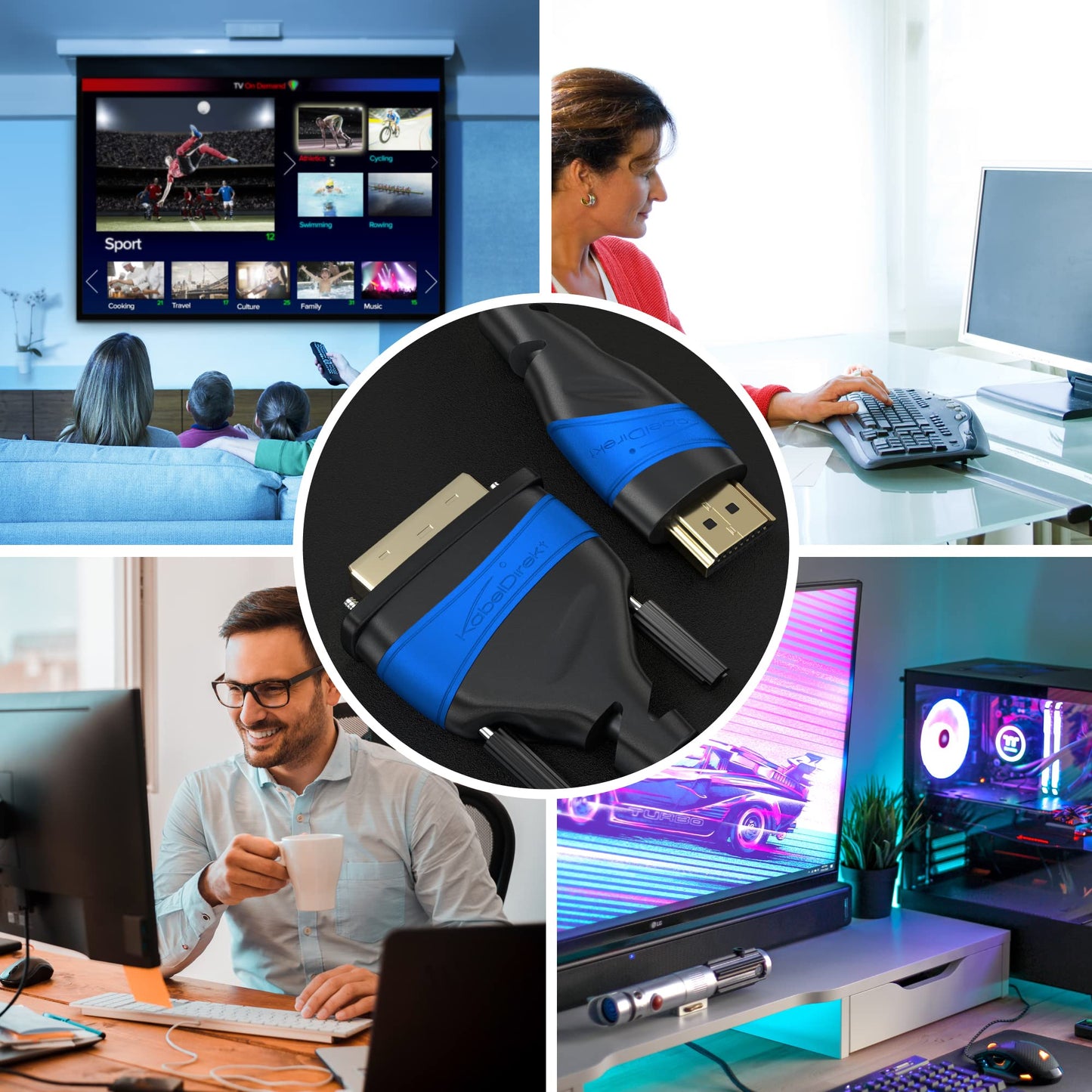 KabelDirekt – Adapter Kabel mit A.I.S. Schirmung gegen Störsignale – 2 m (bi-direktionales DVI-D 24+1/HDMI Monitor Kabel, HDMI-Gerät an DVI-Monitor anschließen oder umgekehrt, Full HD/1080p)