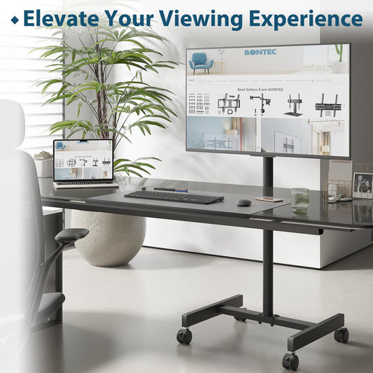 BONTEC TV Ständer Rollbar für 13-49 Zoll Flat Curved TVs, Tragbarer Mobiler TV Wagen mit 4 Rollen, Höhenverstellbarer TV Ständer auf Rädern bis 20 kg, max. VESA 200x200mm für Heim und Büromeetings