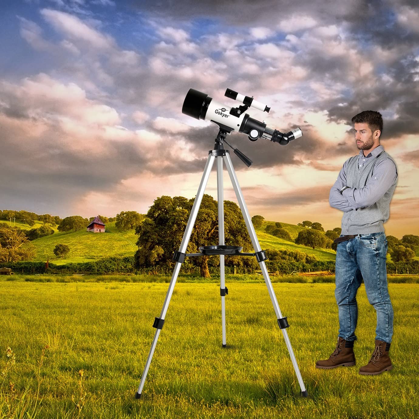 Gskyer Teleskop, 70 mm Öffnung 400 AZ-Mount Astronomisches Refraktions für Kinder und Anfänger- Reiseteleskop Erwachsene, D-70400