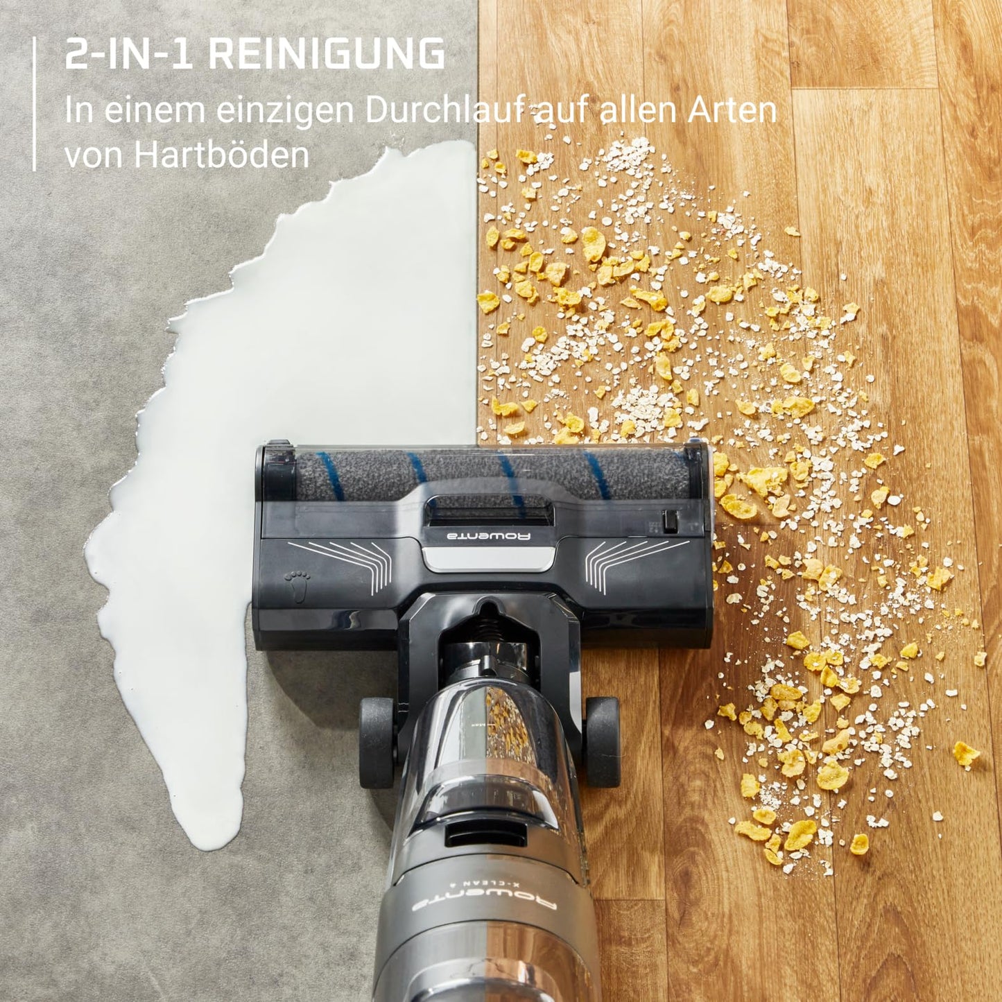 Rowenta X-Clean 4 kabelloser Nass-und Trockenstaubsauger, Selbstreinigungsfunktion, Nass Trockensauger 50min Laufzeit, automatische Schmutzerkennung, Nasssauger mit smartem LED Display, grau GZ5036WO