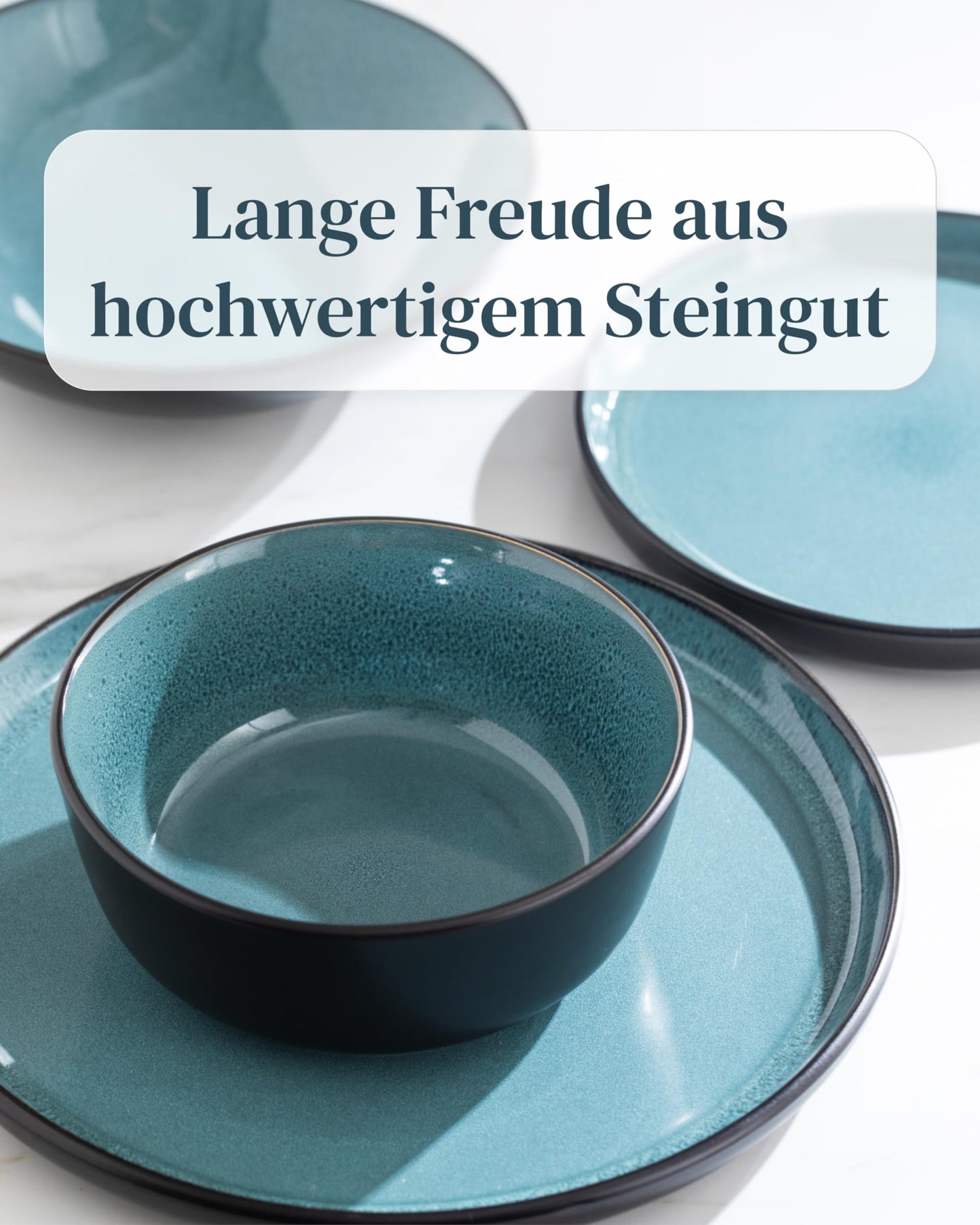 Steingut Geschirrset 6 Pers. Ibiza 24-tlg Hochwertiges Mediterranes TEST SEHR GUT Steingut Geschirr Set - Schüssel- und Teller Set - Tafelservice 6 Personen Geschirrsets Pure Living in Petrol