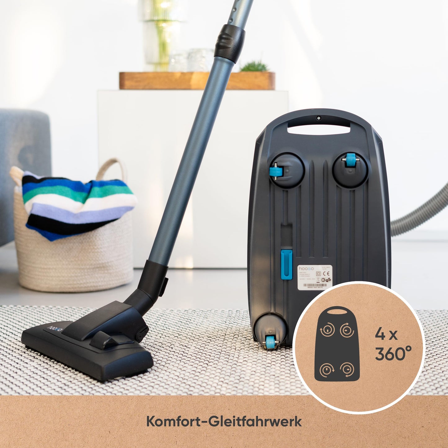 hoogo B3+ Staubsauger mit Beutel | Starke 850 W Saugleistung | HEPA 14 Filter | 11m Radius | nur 74 db(A) | 3 L Kapazität | Verschiedene Bodendüsen