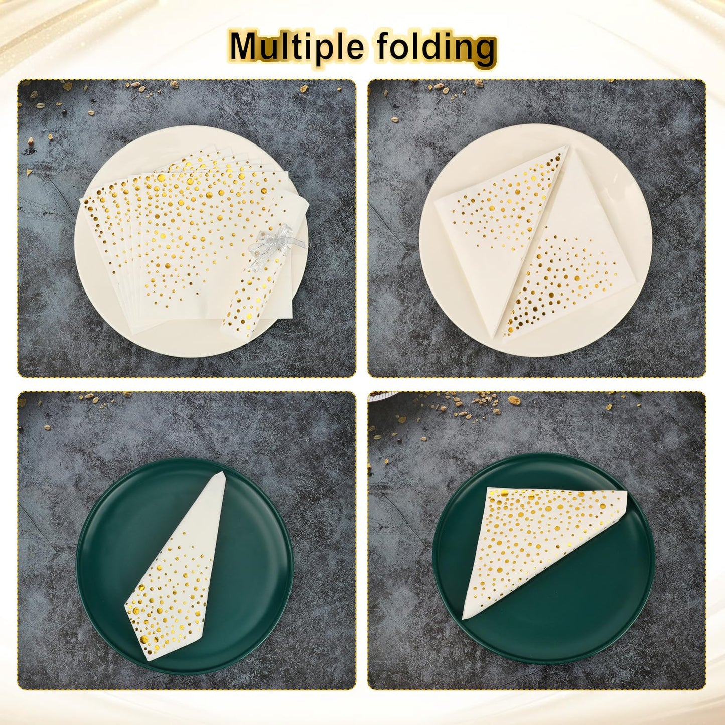 60 Stück Weiß Gold Gepunktet Party-Servietten,Servietten Gold Dots Papierservietten Golden Foiled Papierservietten Weiß mit Goldenen Cocktail-Servietten Party-Servietten Abendessen Servietten,33x33cm