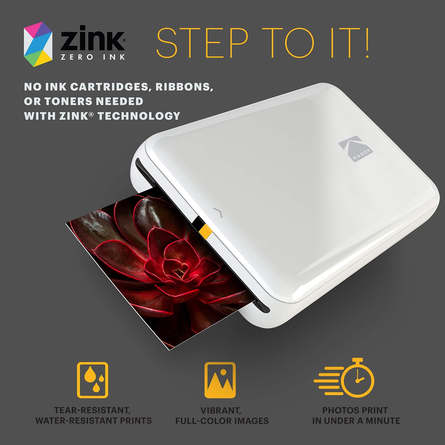 KODAK Step Sofort-Smartphone-Fotodrucker - Tragbarer Mini-Farb-Mobilfotodrucker - Zink 2x3” Klebefotos - Bluetooth-kompatibel mit iOS- & Android-Geräten - Spaßige Bearbeitungs-App - Weiß