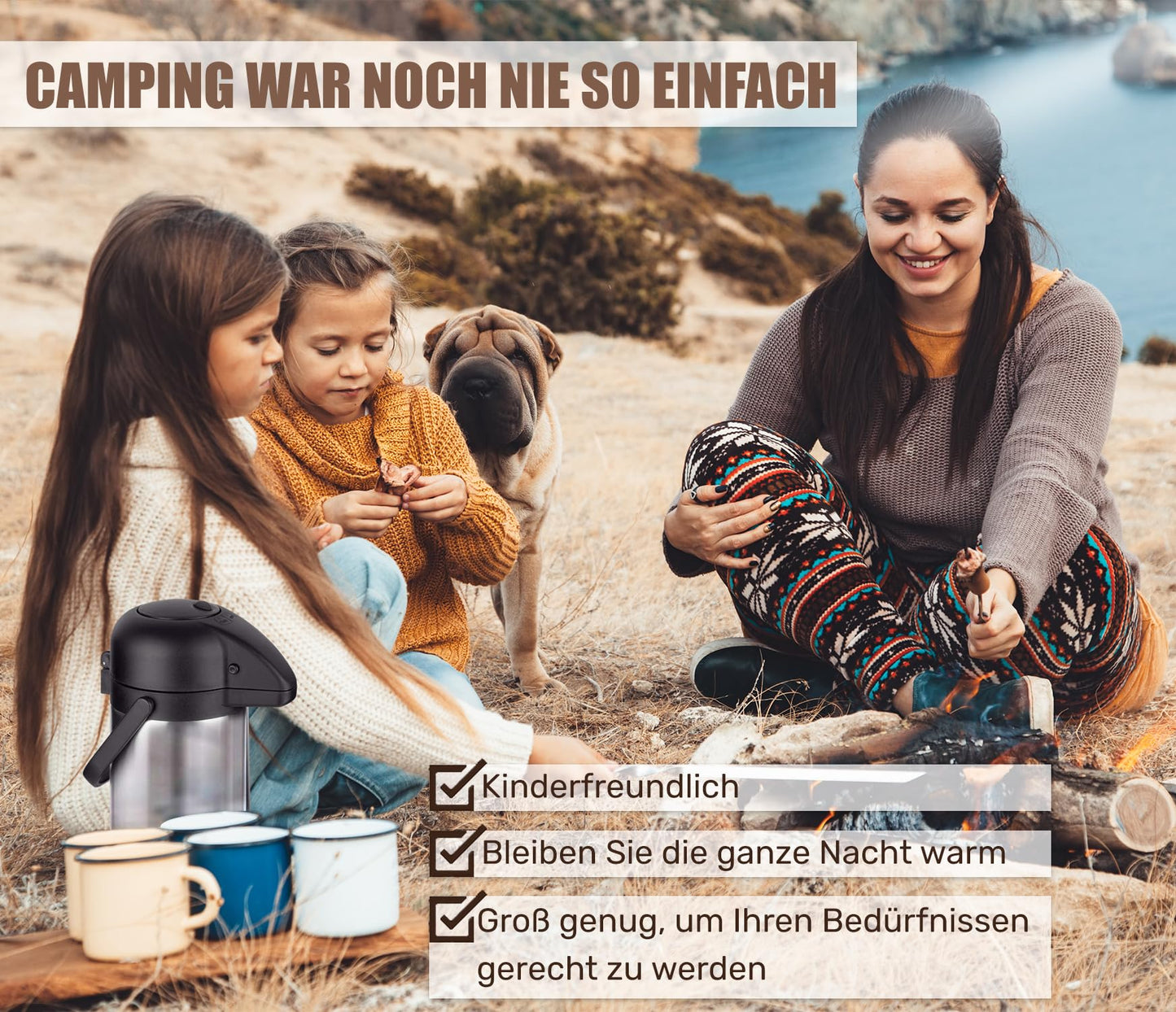 Vondior Airpot Pumpkanne 1,9 liters - Professionelle isolierte Kaffeekaraffe aus Edelstahl, Thermoskanne, Thermos-Getränkespender, Geeignet Für Partygetränke