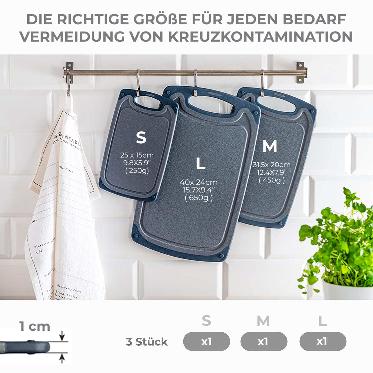 Exitoso Schneidebrett 3er Set mit Saftrille - Schneidebrett spülmaschinenfest und rutschfest - Marmoroptik weiß Schneidebrett Kunststoff BPA frei - Schneidebrett Kunststoff groß Schneidebrett Set