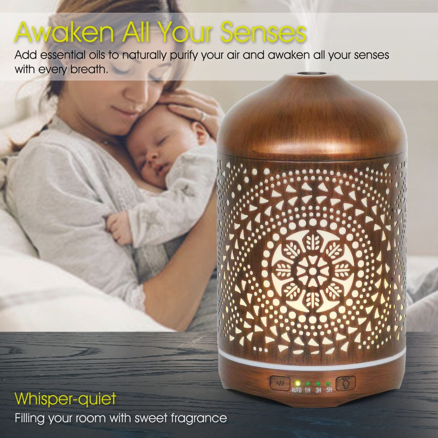 Earnest Living Essential Oil Diffuser Metal Diffuser 250 ml Timers Night Lights and Auto Off Function Home Office Humidifier Aromatherapy Diffusers for Essential Oils