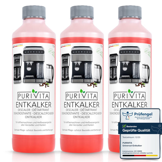 PURIVITA - Universal Entkalker Kaffeevollautomat (3x 750ml) Entkalker Kaffeemaschine für ALLE gängigen Marken - 3 Flaschen