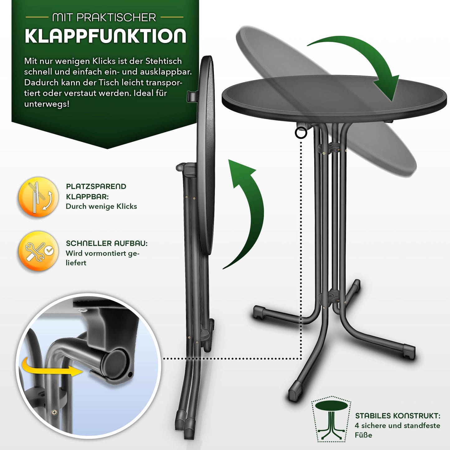 tillvex® Gastro Stehtisch klappbar 2er Set Ø80cm mit Husse | Bistrotisch FERTIG MONTIERT | Klapptisch rund - wetterfester Partytisch | Gartentisch Indoor & Outdoor