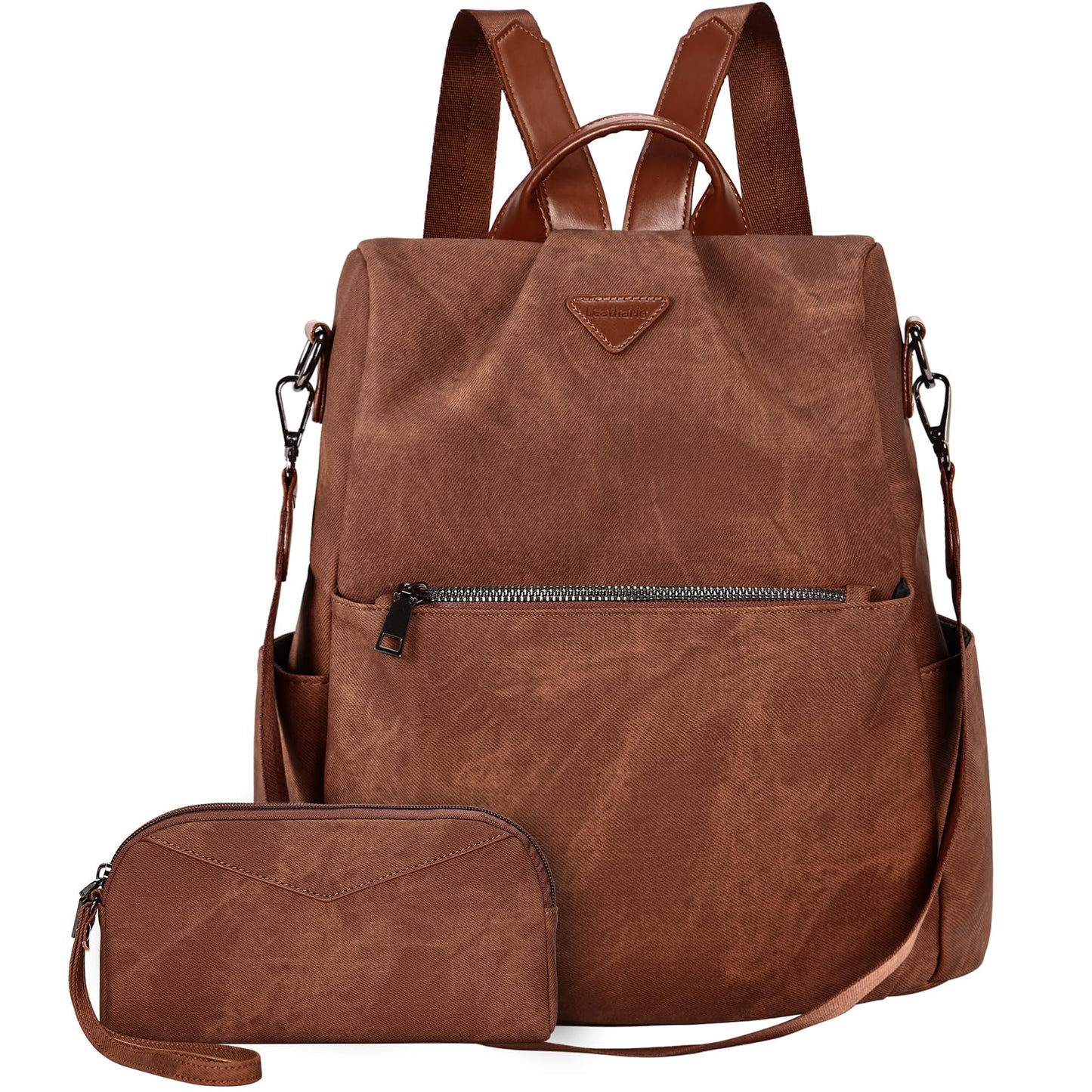 Leathario Damen Rucksack klein，Cityrucksack aus Veganem Leder Eleganter Rucksack，Antidiebstahl-Kleiner Rusack für Mädchen Und Fraun Modern zur Schule Arbeit Reise, Braun