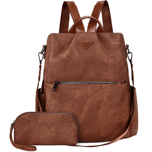 Leathario Damen Rucksack klein,Cityrucksack aus Veganem Leder Eleganter Rucksack,Antidiebstahl-Kleiner Rusack für Mädchen Und Fraun Modern zur Schule Arbeit Reise, Braun