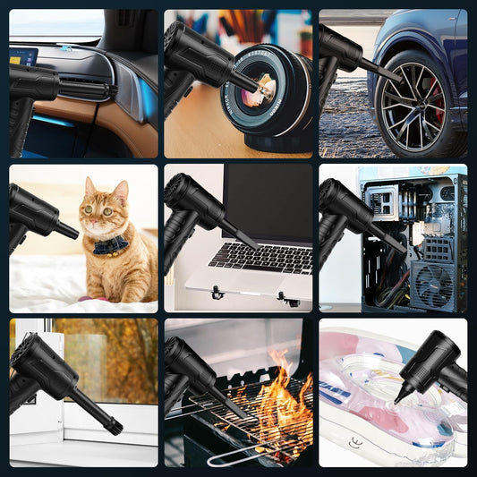 Elektrische Staubgebläse Druckluftspray für PC Reinigungsset, 110000 U/min Compressed Air, 3-Gang Air Duster Luftdruckspray mit 7600mah Akku, Tastatur Reinigung für PC, Elektronik, Sofa, Auto