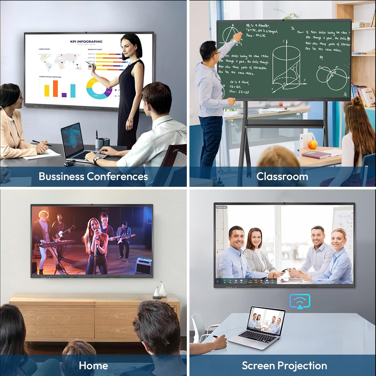 MWE 75 Zoll 4K Touchscreen Interaktives Whiteboard, Elektronische Whiteboard, 8+64GB, Mikrofon, Ultra High Definition Kamera, Unterstützt HDMI, Bluetooth, WiFi