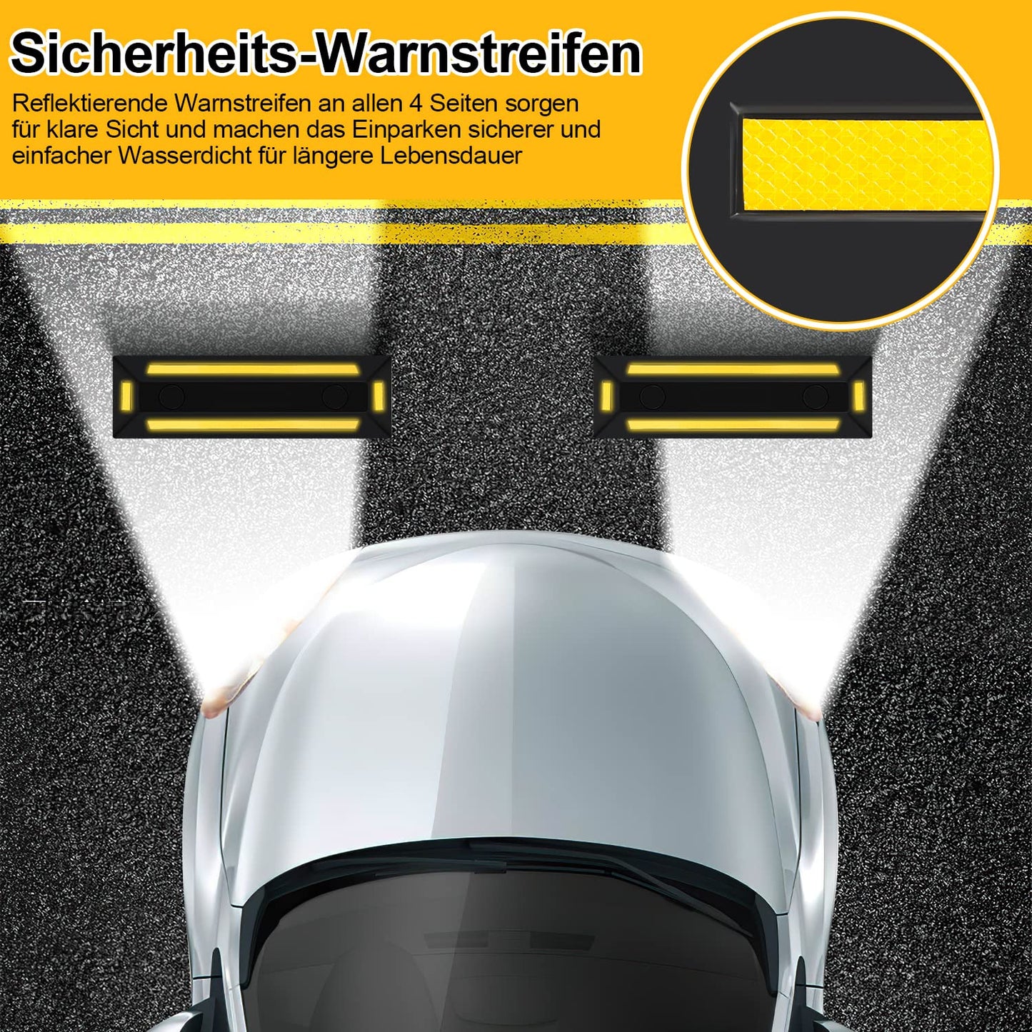 Ikodm 2 Stück Parkplatzsperre Gummi Radstopper Parkplatzbegrenzer Parkbegrenzung Parkplatzmarkierung Anfahrschutz mit Gelb Reflektierende Streifen für Garage und Parkplätze